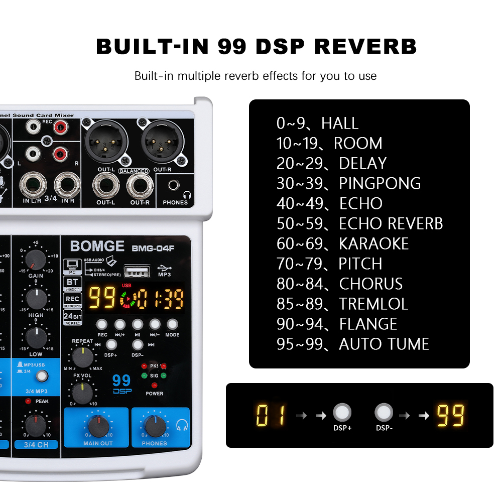 خلاط صوت محمول BOMGE 99DSP بـ  - مراجعة Audio Interface وسعره